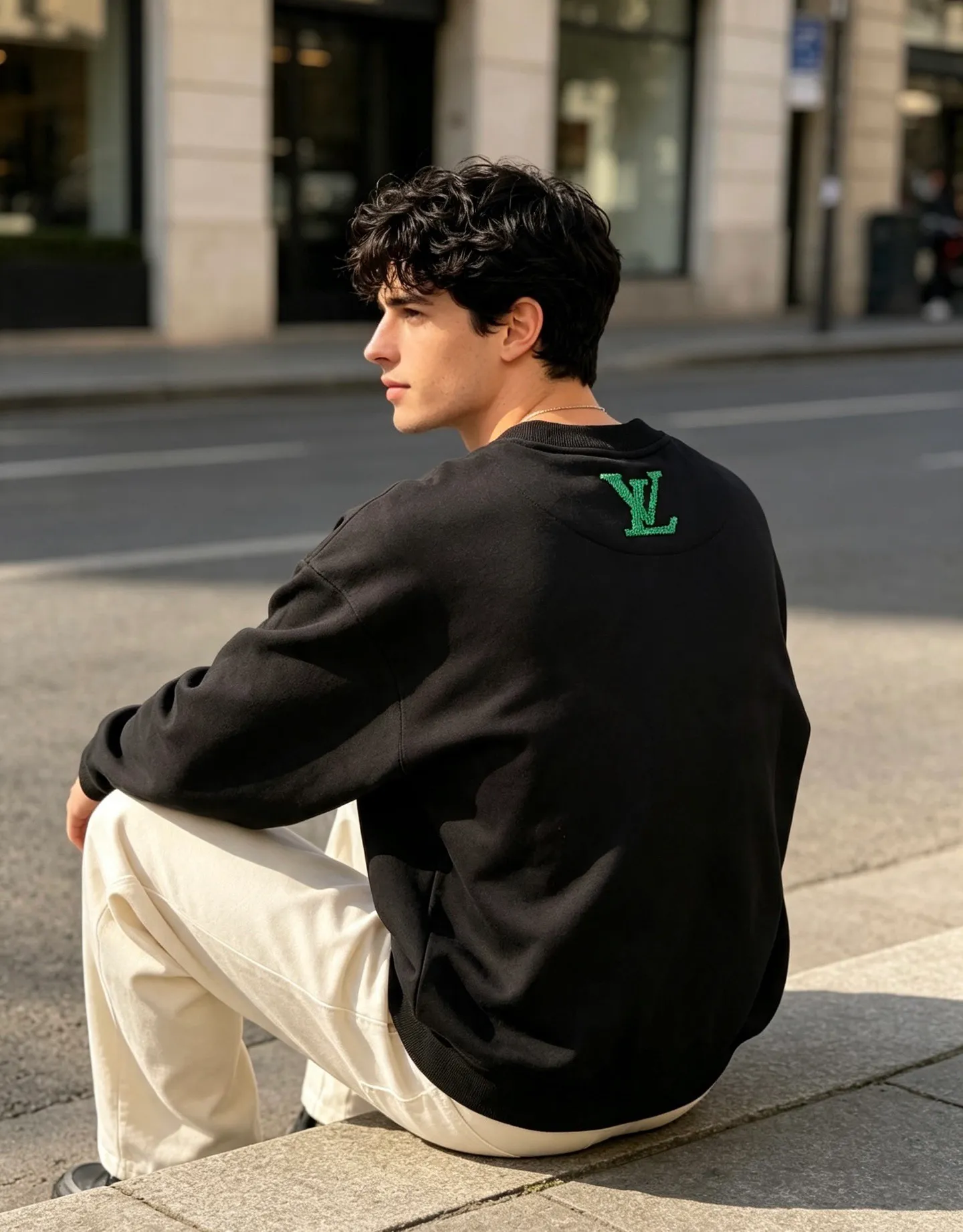 Louis Vuitton/Louis Vuitton woven letter embroidered crew neck sweatshirt